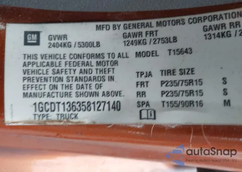 2005 Chevrolet Colorado Ls z USA, uszkodzony, nr VIN 1GCDT136358127140